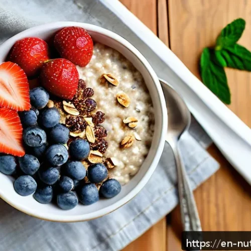 Home 32 뇌 건강 향상을 위한 간단한 레시피 - A vibrant, close-up overhead shot of a wholesome oatmeal bowl on a rustic wooden table, topped with ...